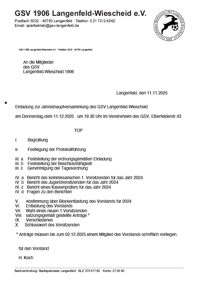 Einladung JHV GSV 2025