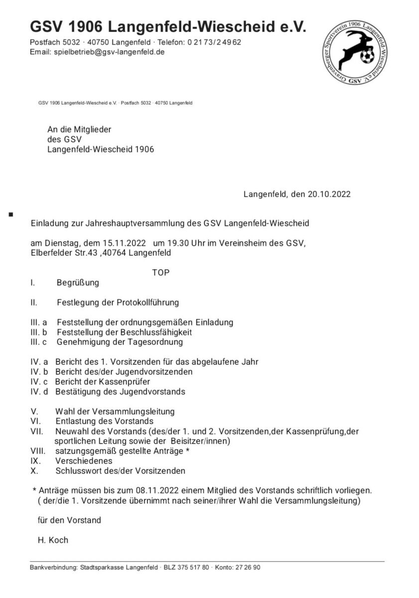 Einladung JHV GSV 2022 Einladung JHV GSV 2022