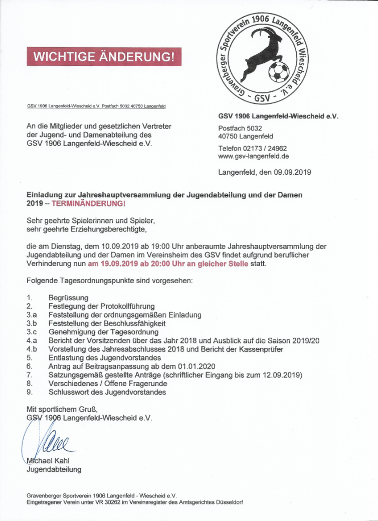 Einladung JHV Einladung JHV